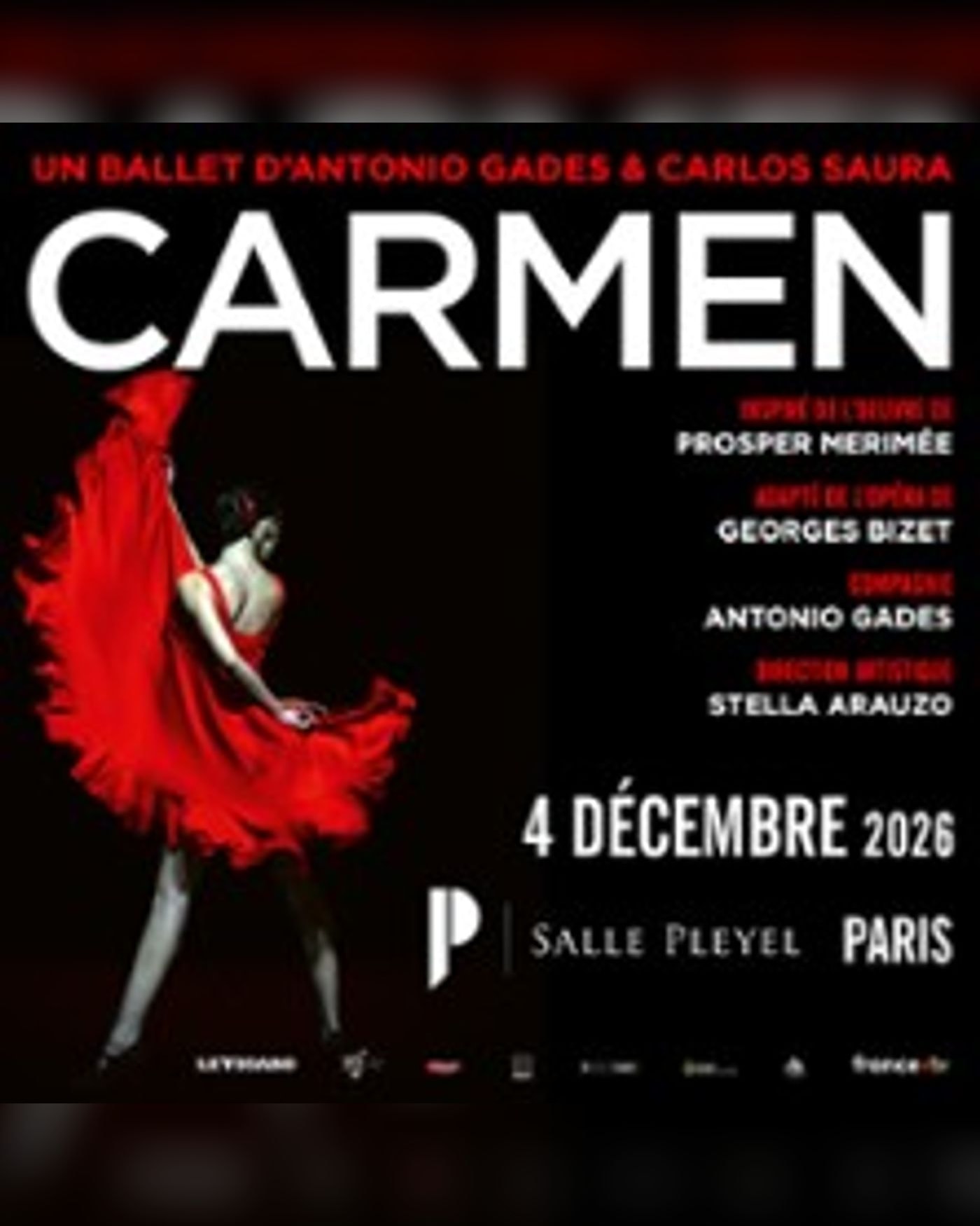 Affiche du spectacle Carmen - Un ballet d'A. Gades & C. Saura, Salle Pleyel
