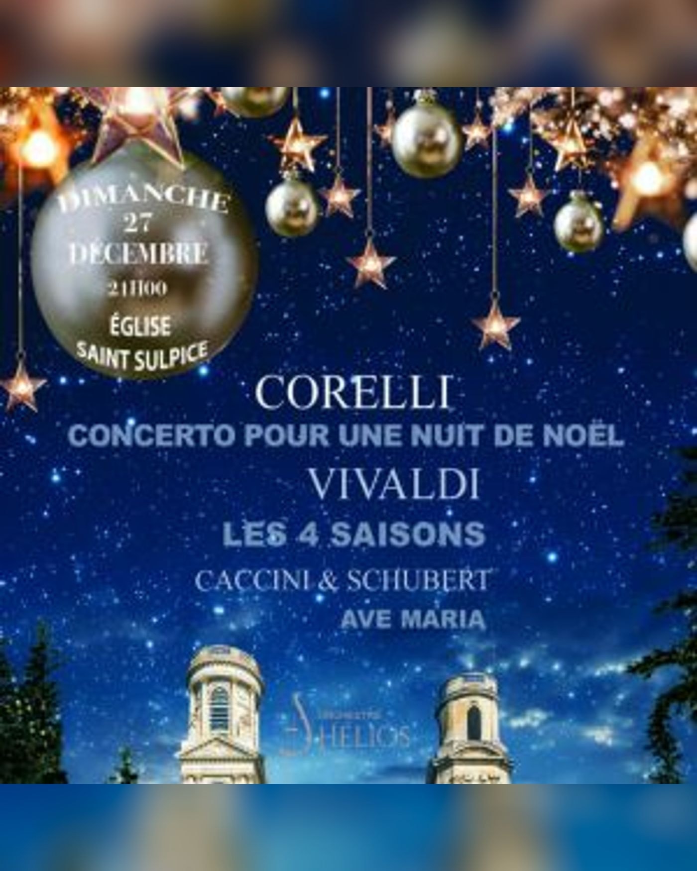 Poster for the concert Concerto pour une Nuit de Noël de Corelli / Ave Maria de Caccini, Église Saint-Sulpice
