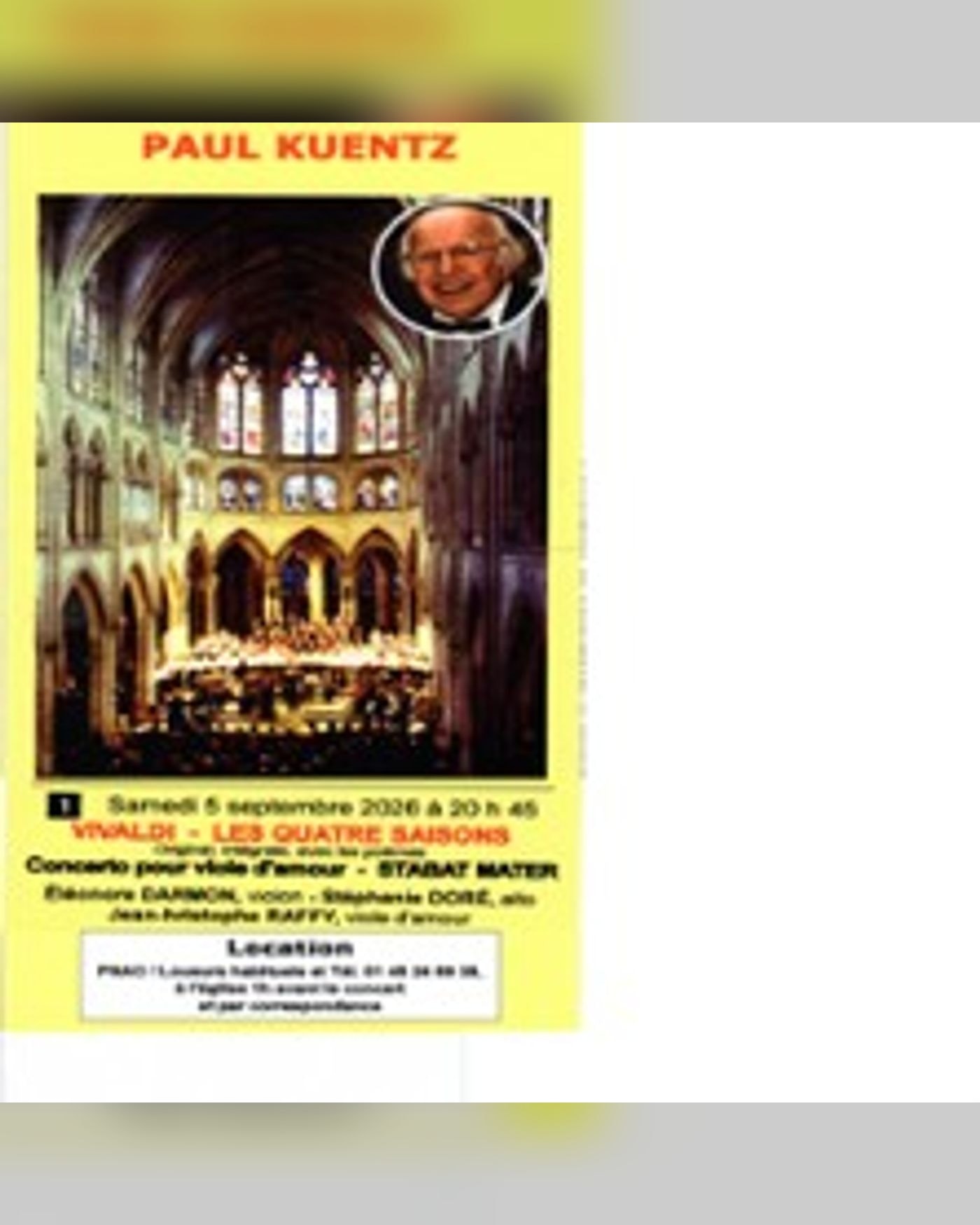 Affiche du concert Vivaldi, les Quatre Saisons, Stabat Mater, Concerto pour Viole d'Amour, Eglise Saint Germain des Prés
