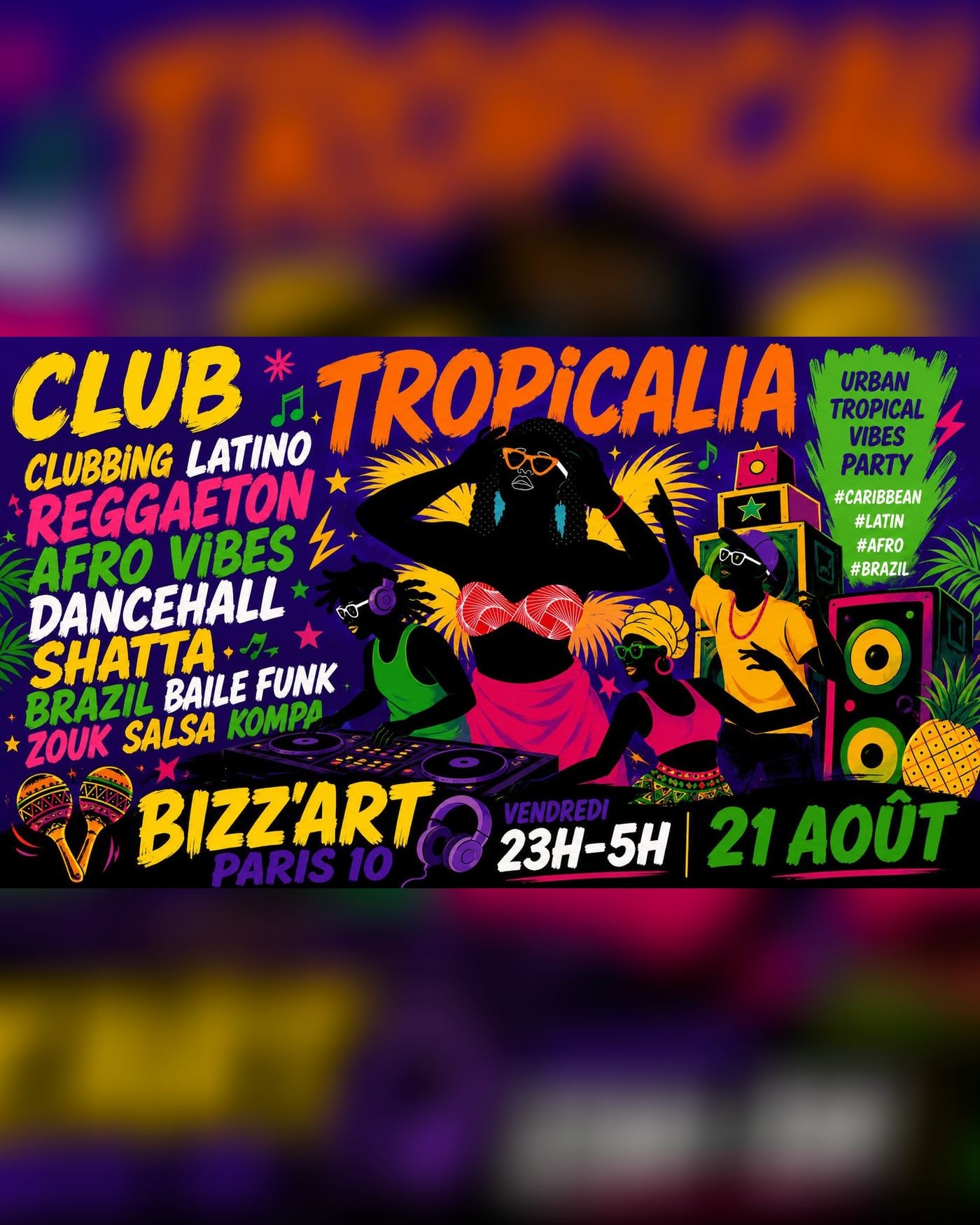 Affiche du concert Club Tropicalia 21/8 ~ Afro, Bizz'art