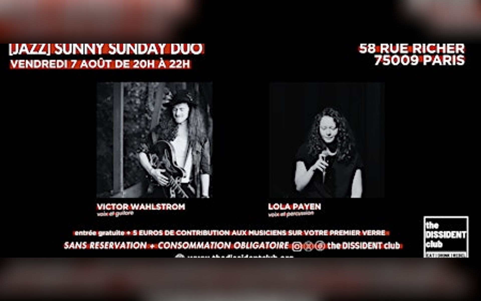 Affiche du concert [JAZZ] Sunny Sunday duo, The Dissident Club