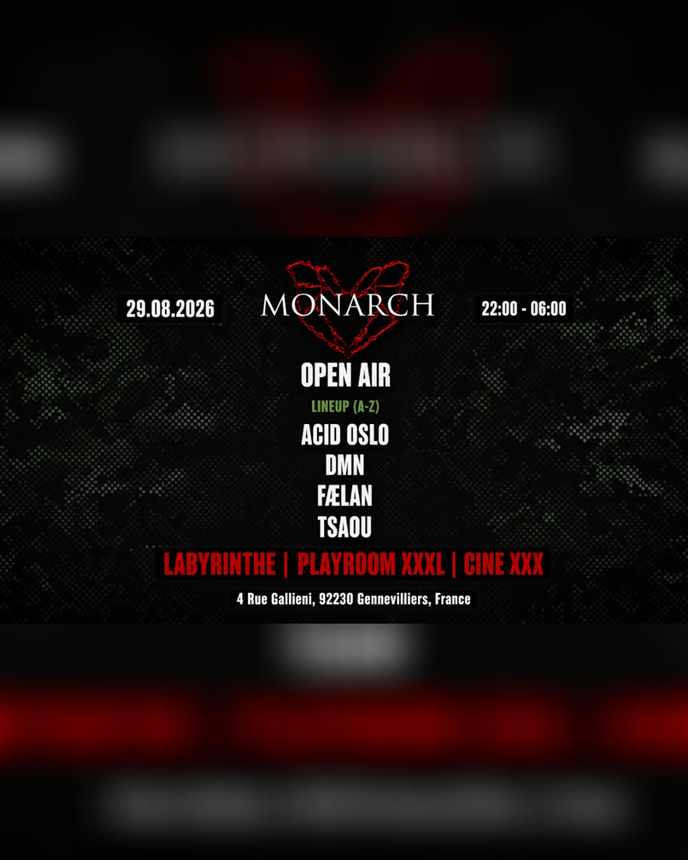 Affiche du concert Monarch Open Air 2026, TBA - 4 Rue Gallieni, 92230 Gennevilliers, France