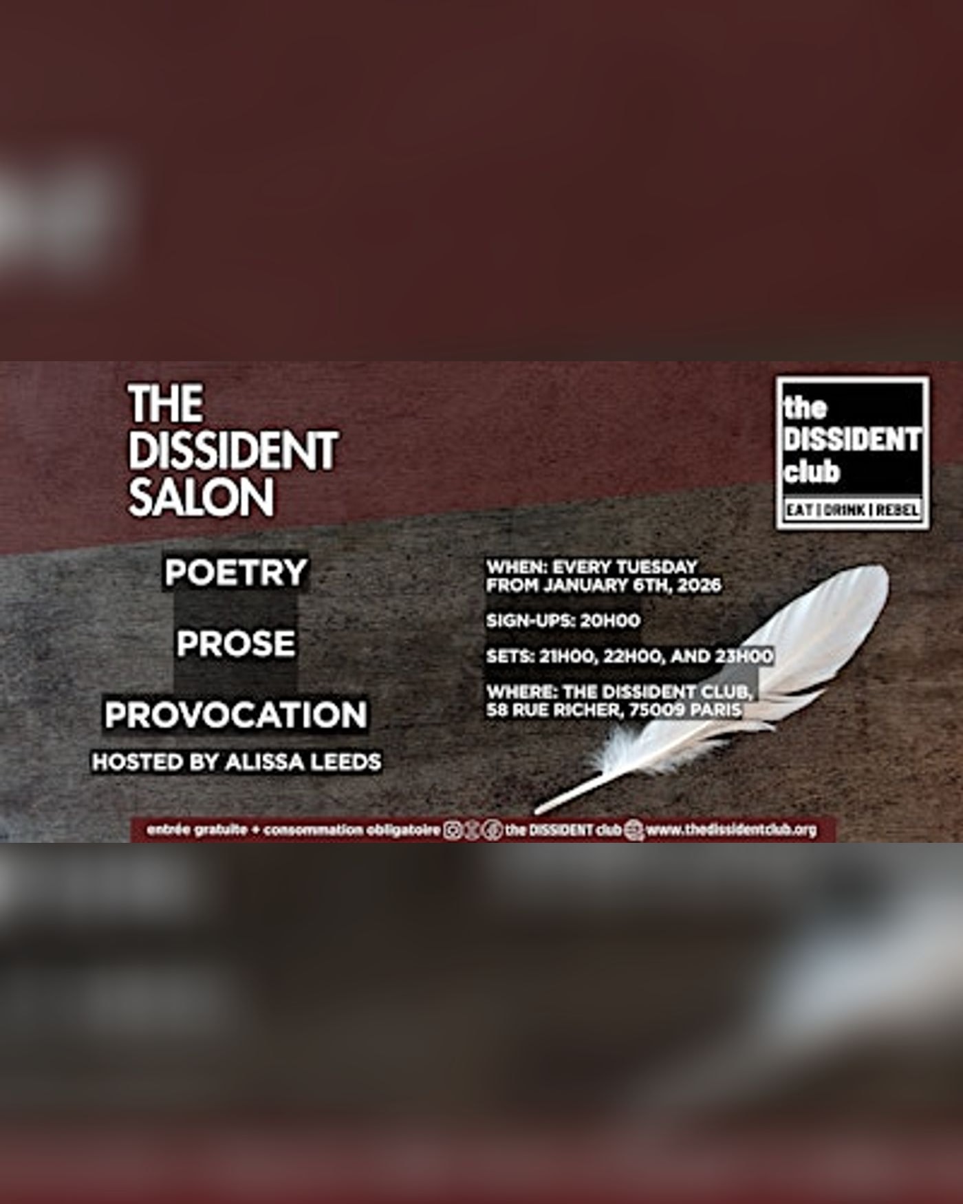 The Dissident Salon - Poetry, Prose, and Provocation: Hosted by Alissa Leed