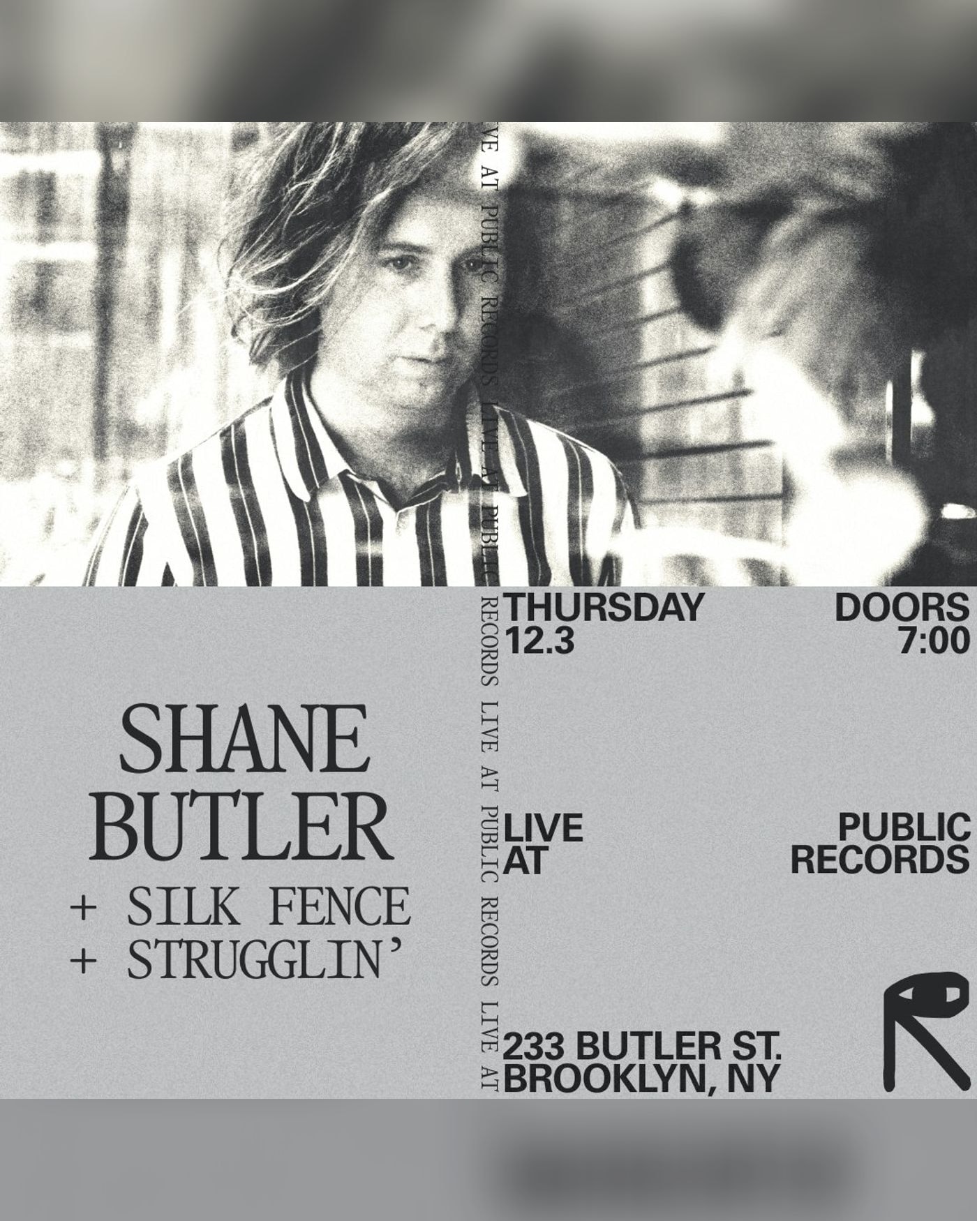 Poster for the concert Shane Butler - HEAVY DEBT Record Release, Silk Fence, Strugglin', public records