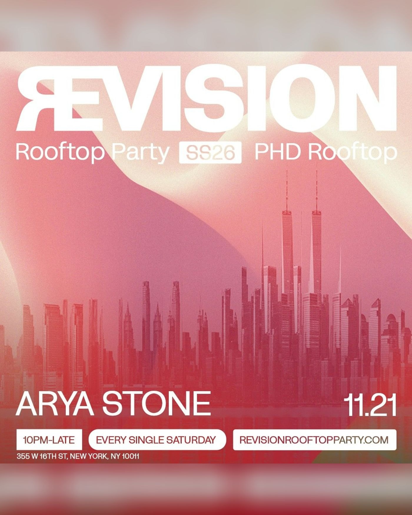 Poster for the concert revision rooftop party // 11.21, PHD Lounge