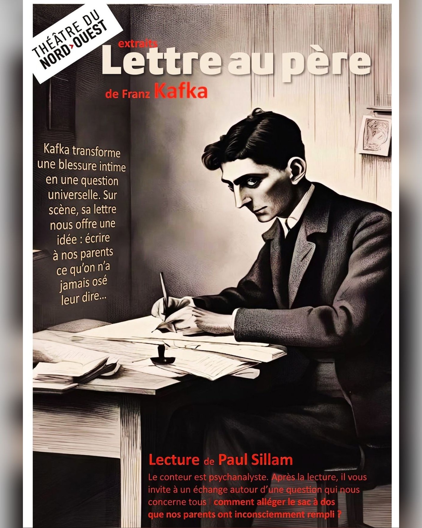 Cartel del espectáculo Lettre au père, Theatre du Nord — Ouest