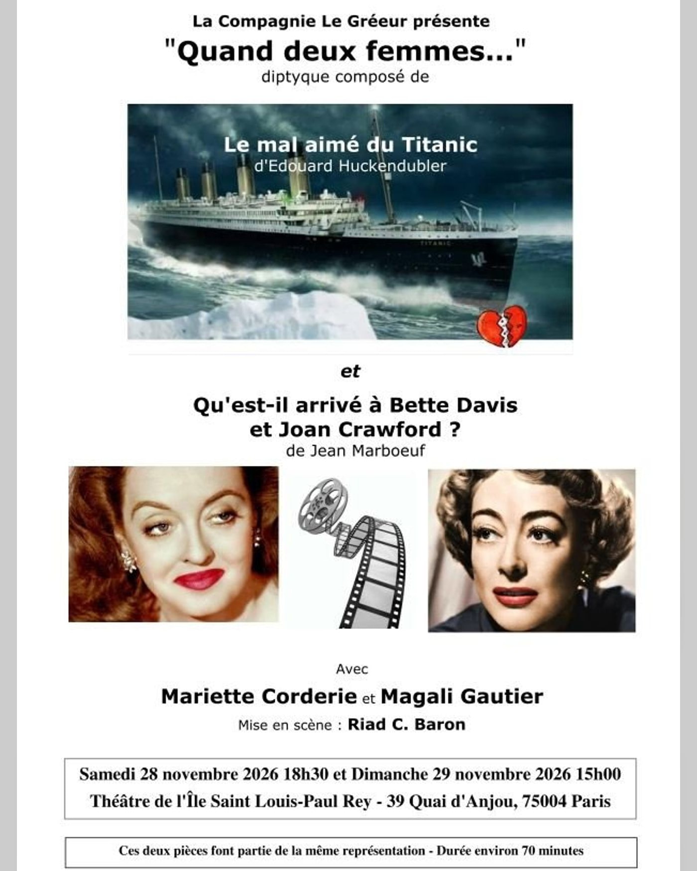 Cartel del espectáculo Quand deux femmes..., Théâtre de l'Ile Saint-Louis Paul Rey