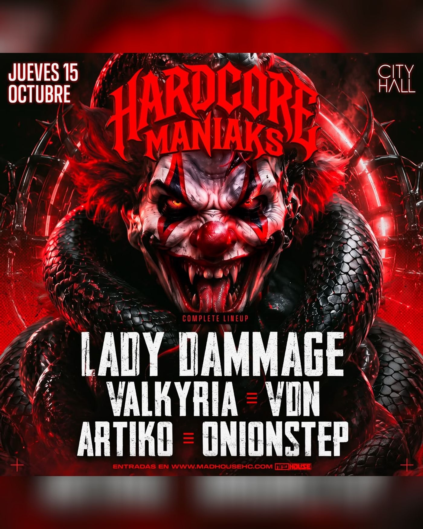 Cartel del concierto Hardcore Maniaks, City Hall