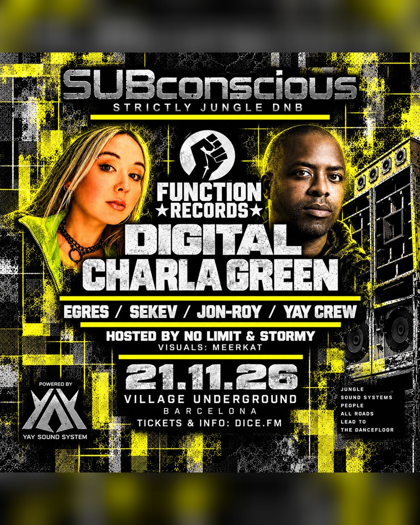 Cartel del concierto SUBconscious // Digital & Charla Green [Function Records], Village Underground Barcelona