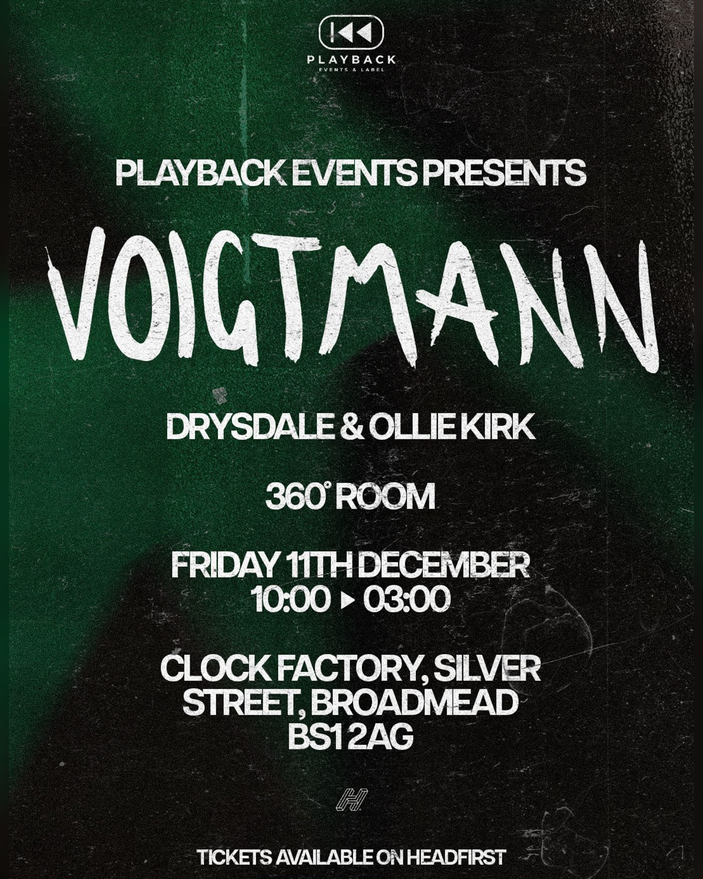 Cartel del concierto Playback Events presents: Voigtmann, Bristol Clock Factory