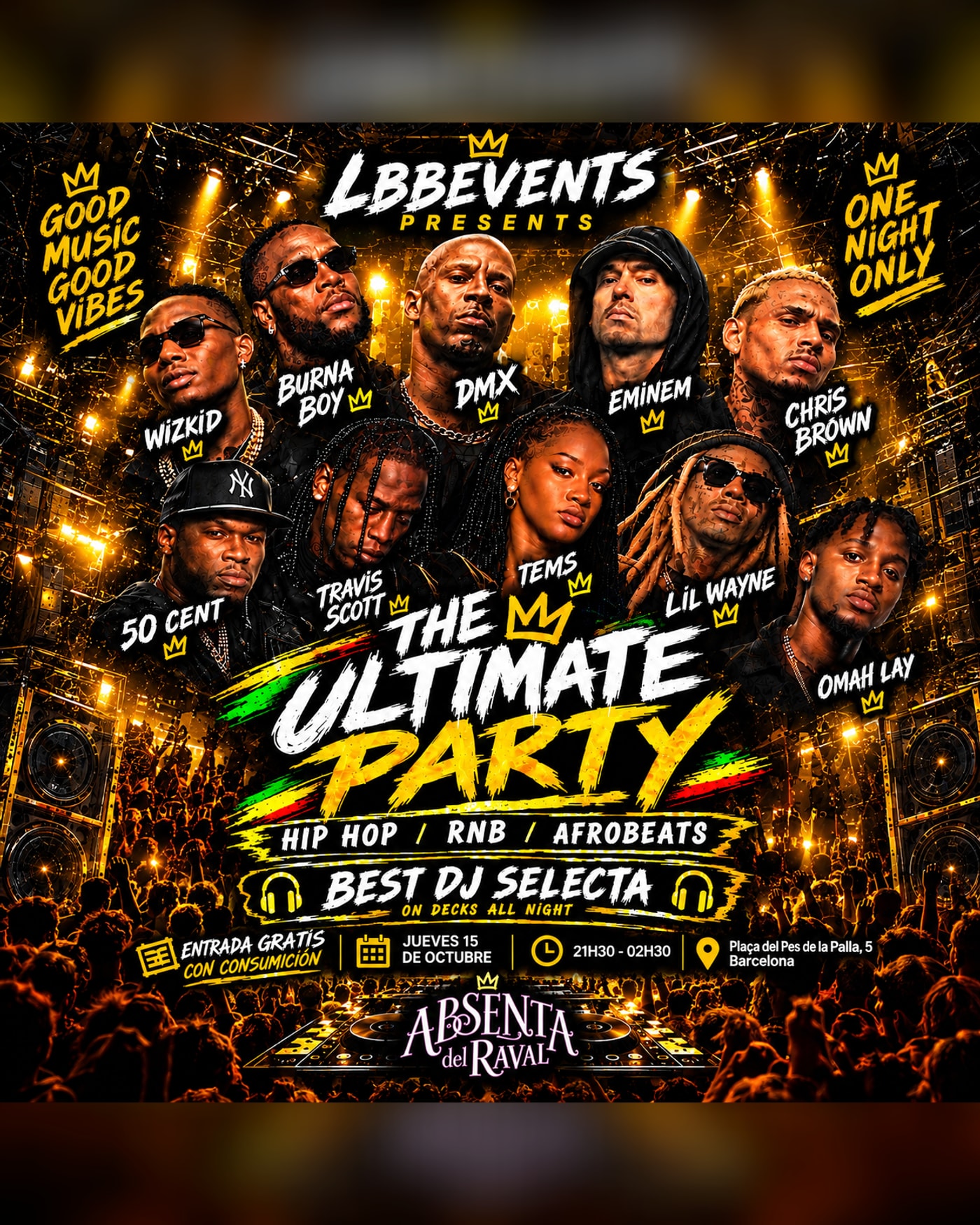 Cartel del concierto Ultimate party, Absenta del Raval