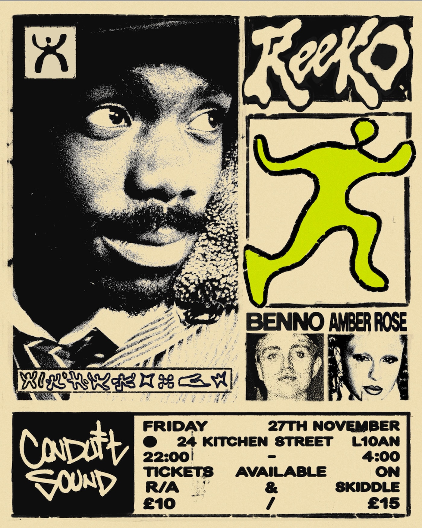 Poster for the concert Conduit presents: Reek0, Amber Rose & Benno, 24 Kitchen Street
