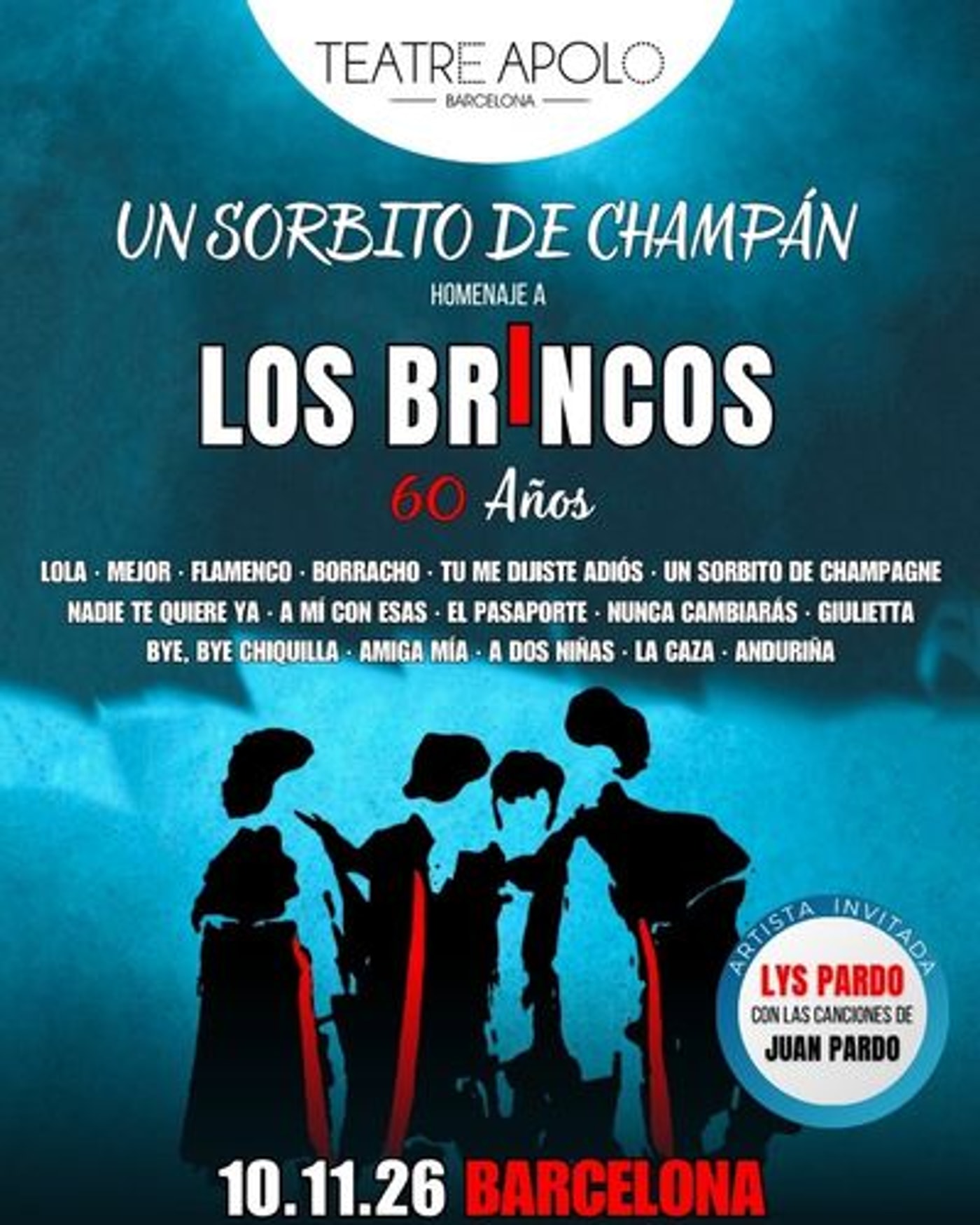 Poster for the concert Un sorbito de champán. Homenaje a Los Brincos, Teatro Apolo de Barcelona