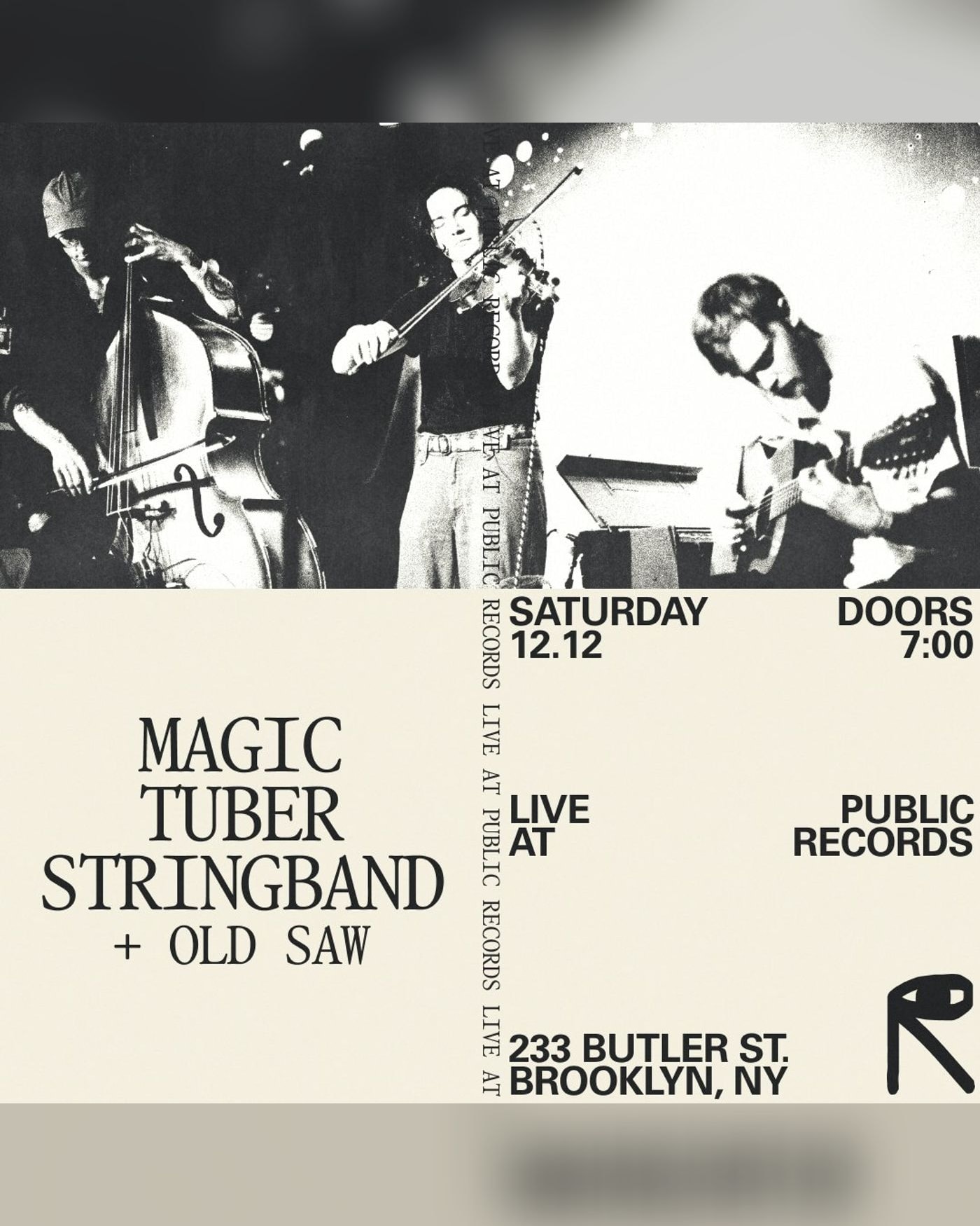 Poster for the concert Magic Tuber Stringband, Old Saw, public records