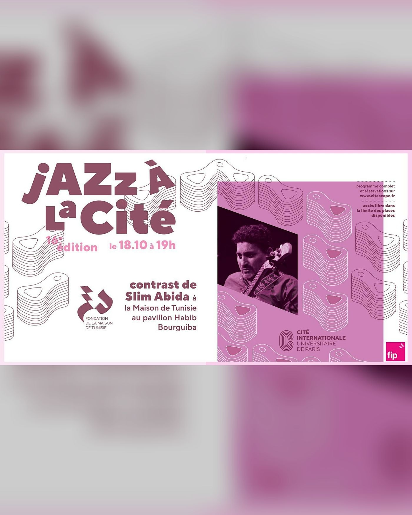 Cartel del concierto Concert de Slim Abida Festival Jazz à la Cité #16, Fondation de la maison de Tunisie