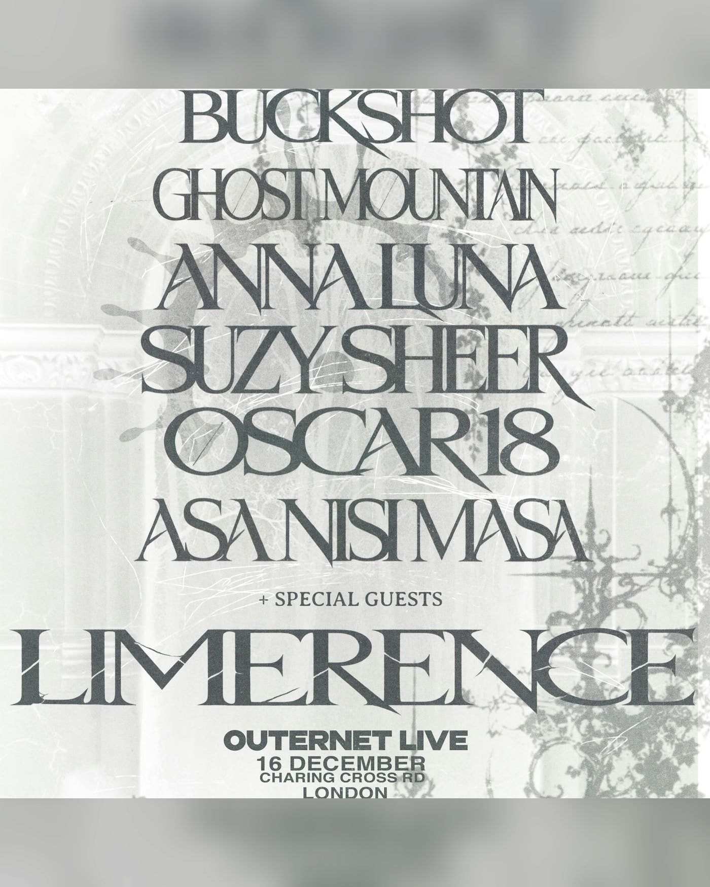 Poster for the concert Limerence: Ghost Mountain, Suzy Sheer, Outernet Live