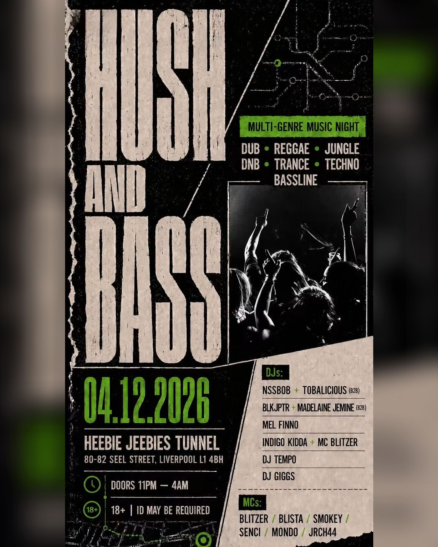 Cartel del concierto Hush & Bass, Heebie Jeebies