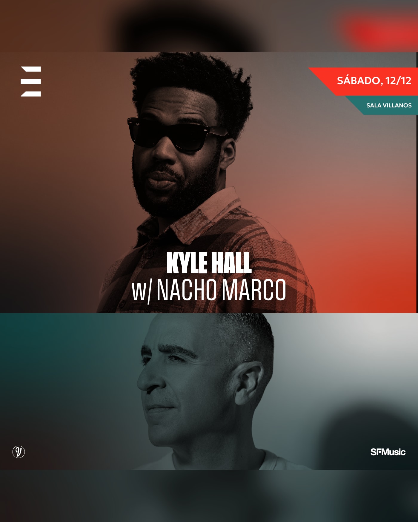 Poster for the concert Kyle Hall + Nacho Marco, Sala Villanos