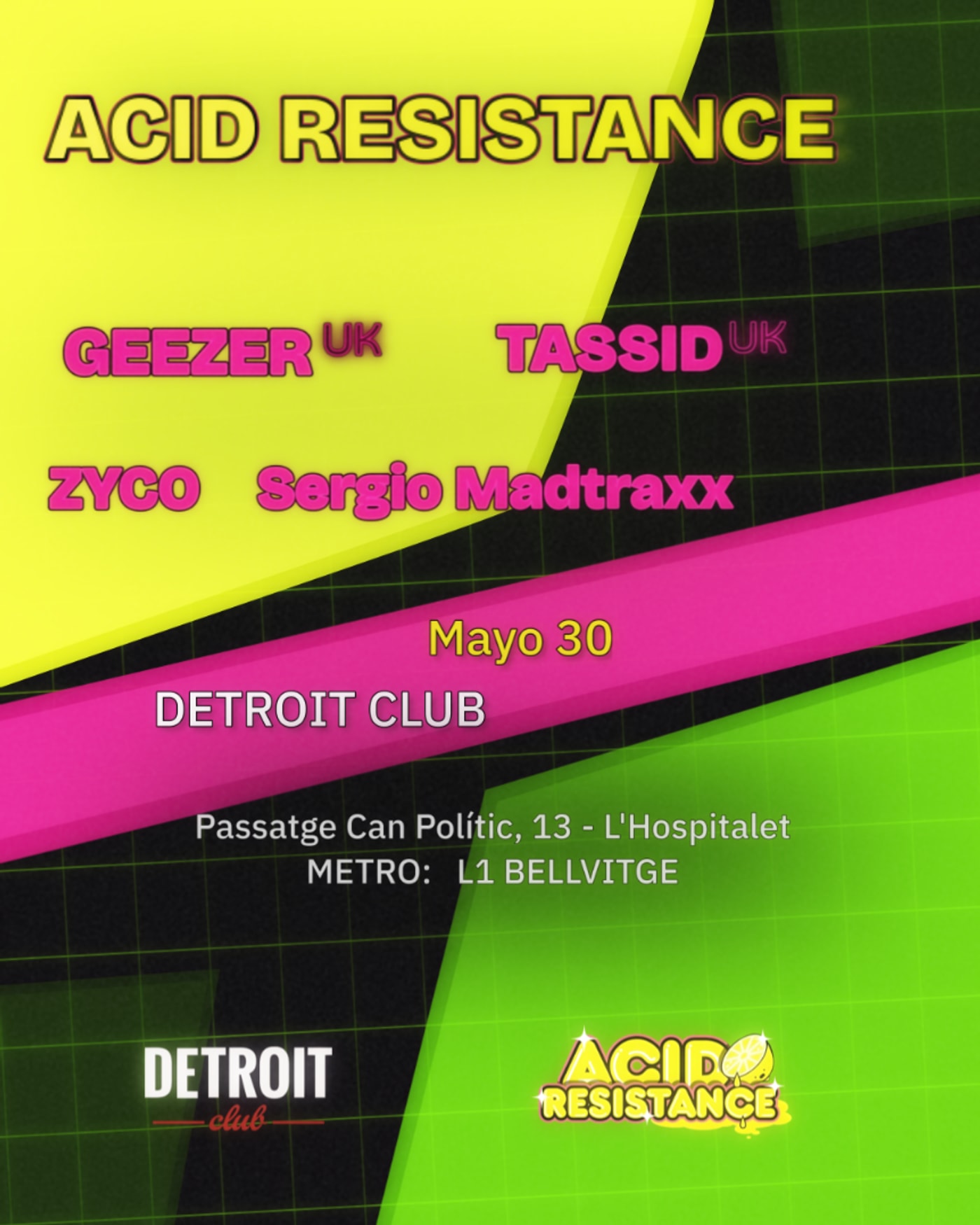 Cartel del concierto ACID RESISTANCE mental state, Detroit Club