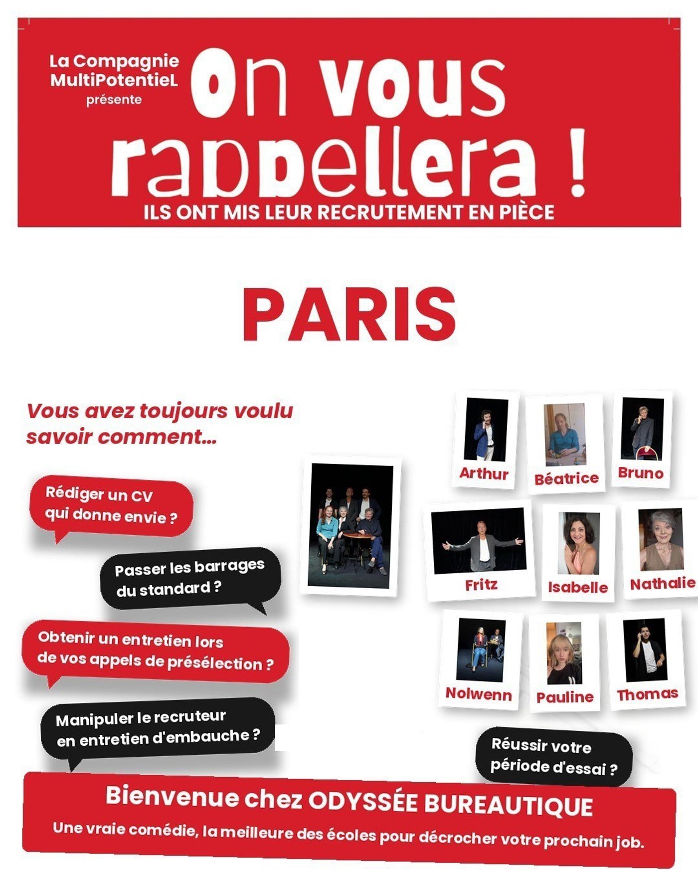 Cartel del espectáculo On vous rappellera, Théâtre Le Passage vers les Étoiles