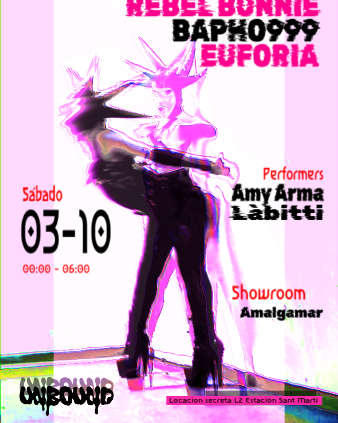 Cartel del concierto (REPROGRAMADO) Unbound: Rebel Bunnie + Gabriel Arango + Euforia + Bapho999, TBA - L2 Sant Martí
