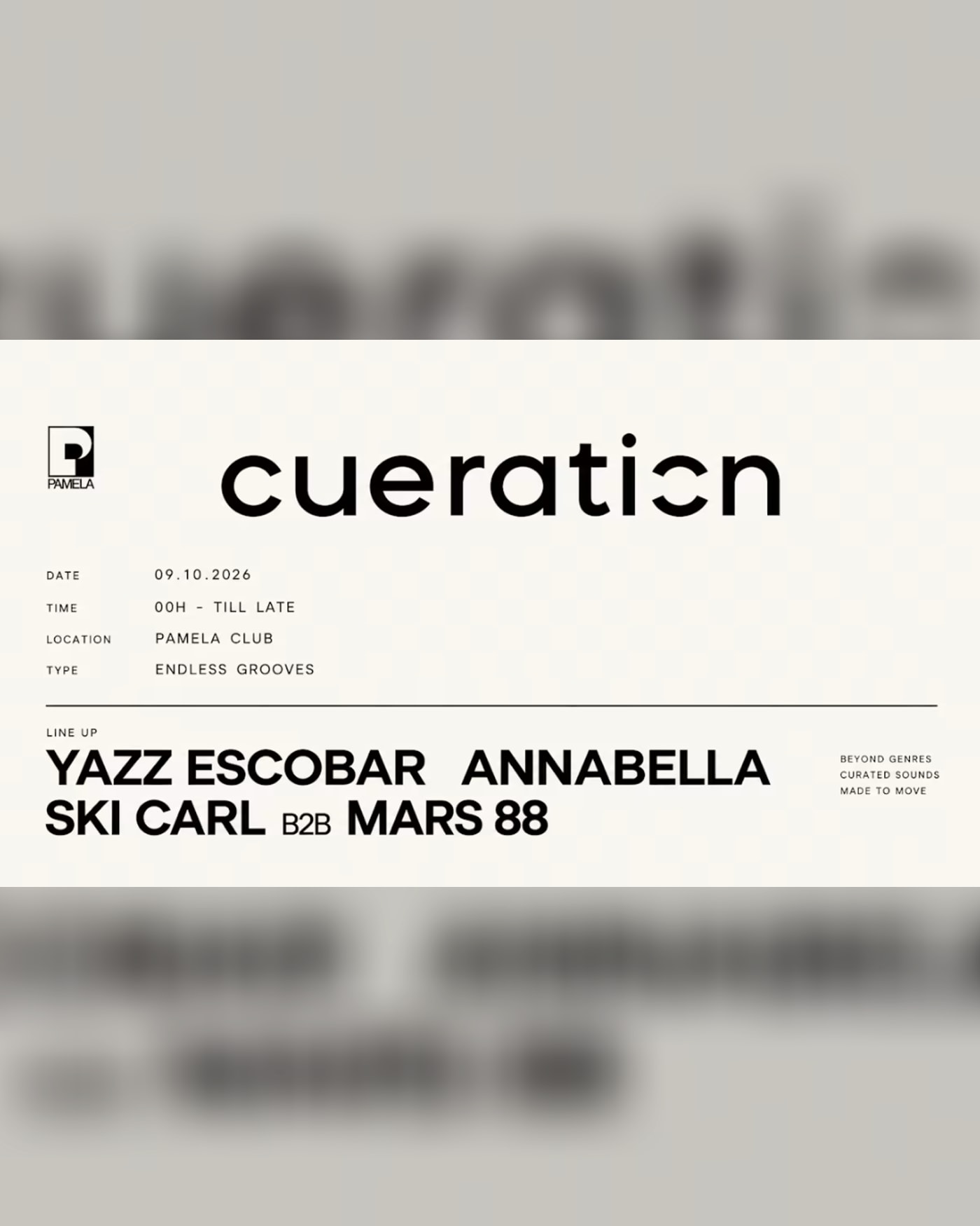 Affiche du Konzert Cue-Ration - Yazz Escobar, Annabella, Ski Carl, Mars88, Pamela Club