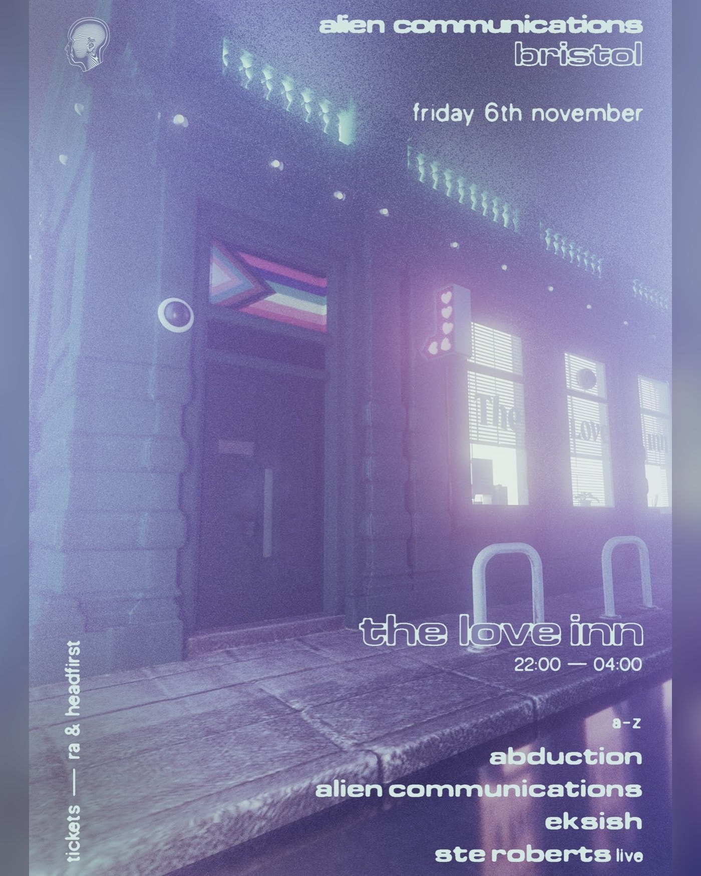 Poster for the concert Alien Communications Showcase, The Love Inn