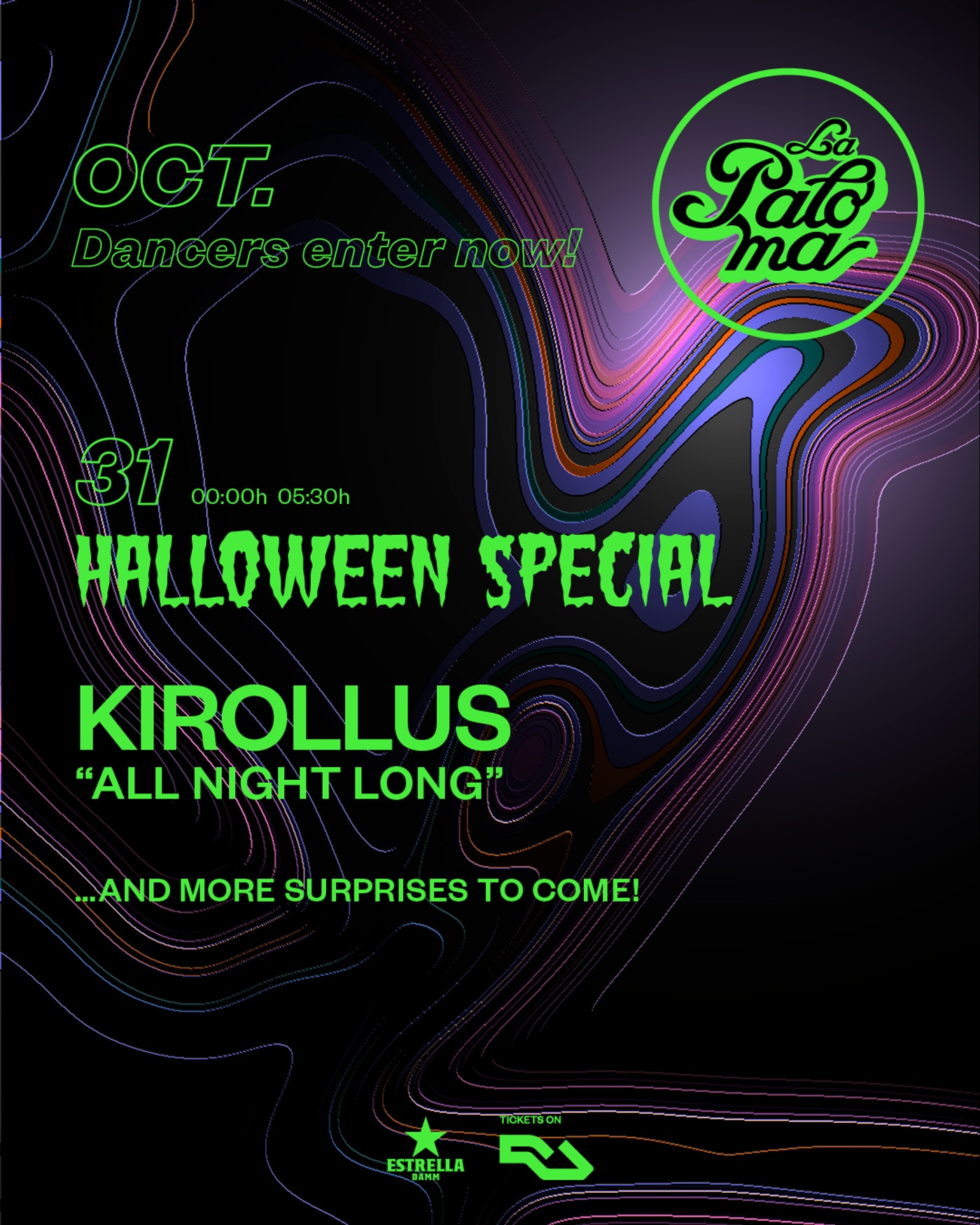 Poster for the concert Halloween Special: Kirollus 'All Night Long', La Paloma