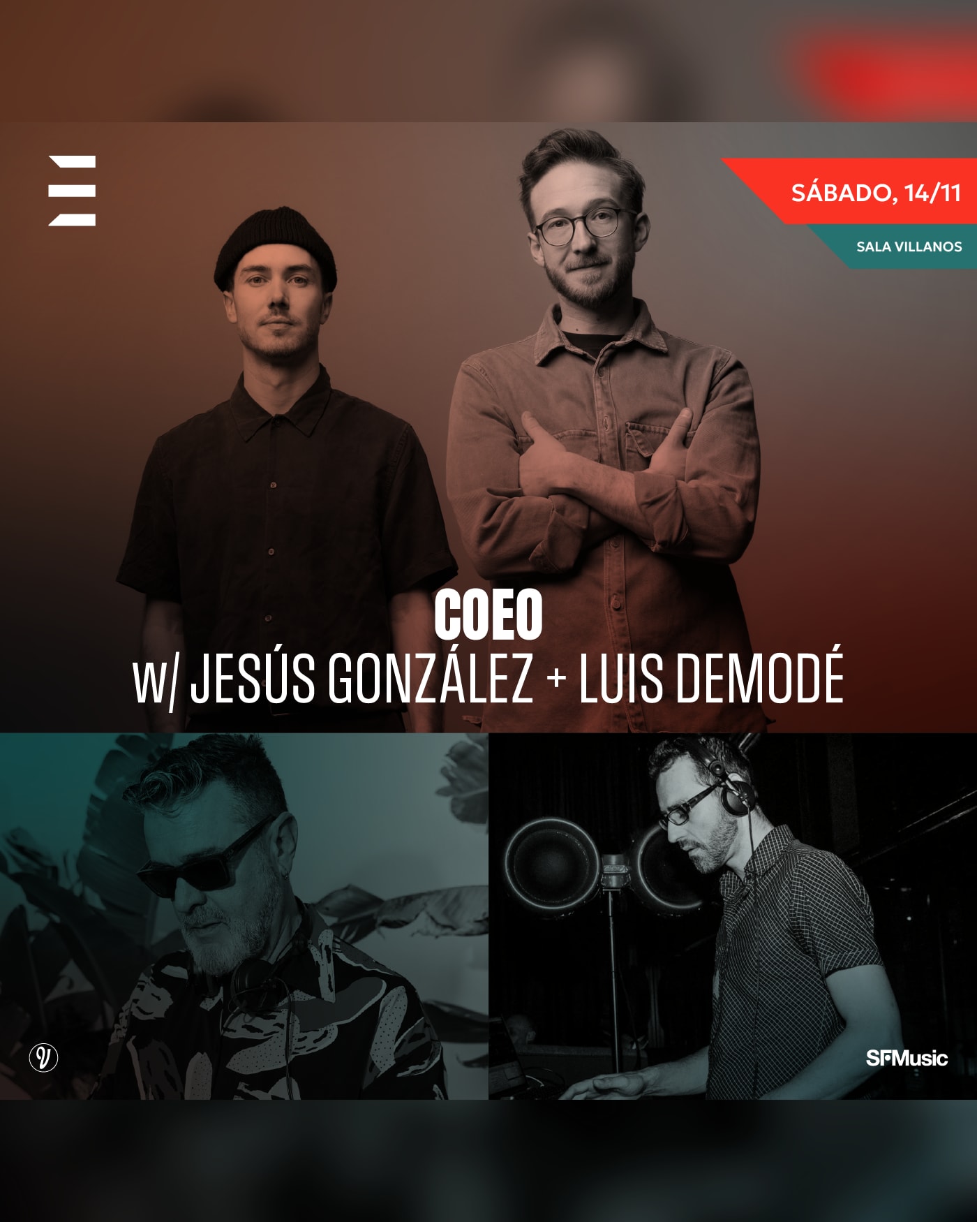 Cartel del concierto COEO + Jesús González + Luis Demodé, Sala Villanos