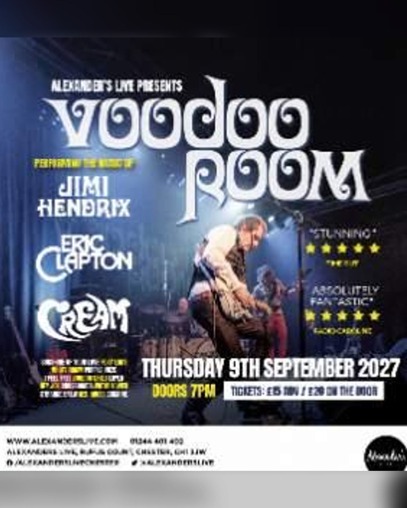 Poster for the concert Voodoo Room - Playing Hendrix Clapton & Cream, Alexander's Live