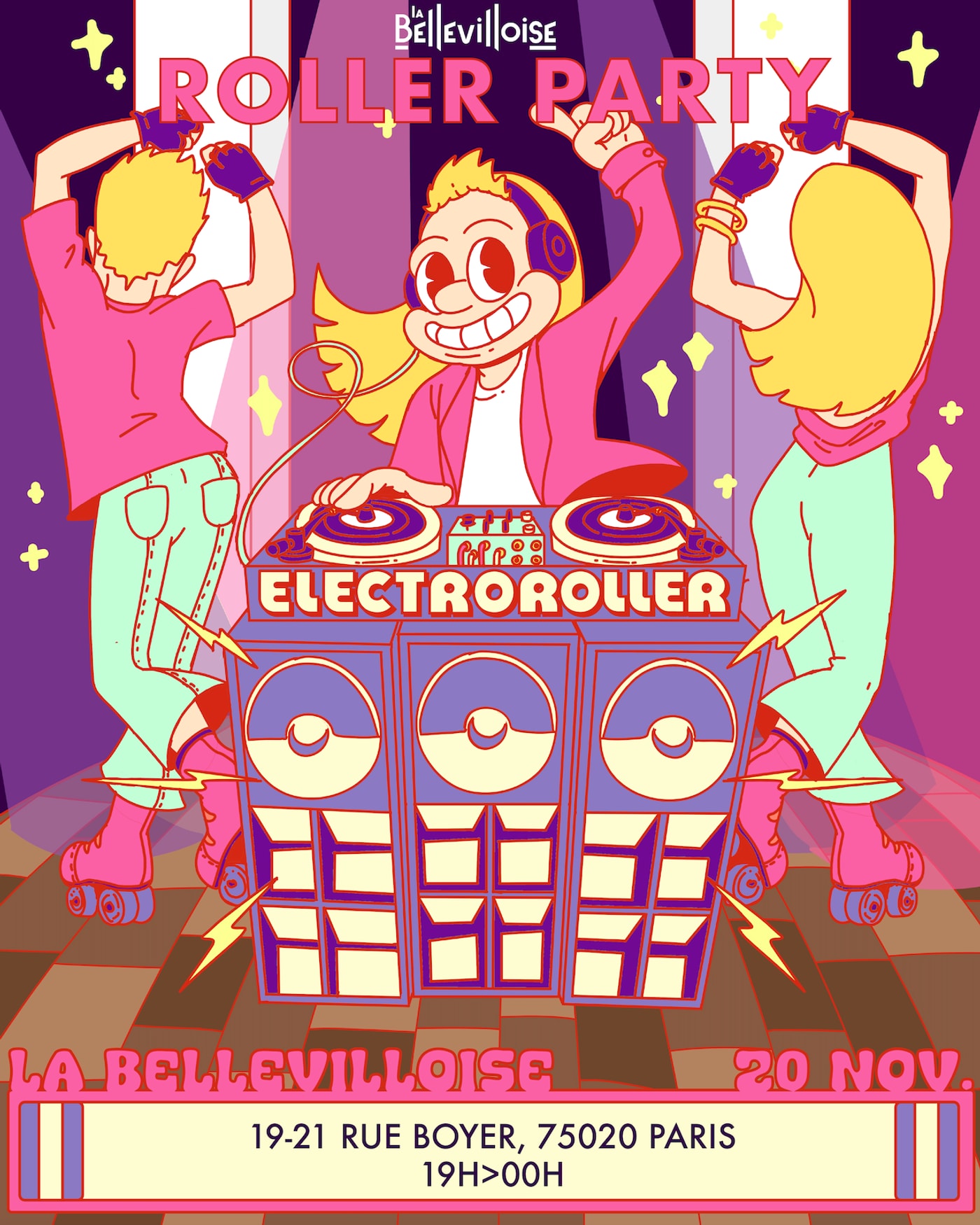Affiche du concerto ElectroRoller x La Bellevilloise 'Roller Party'