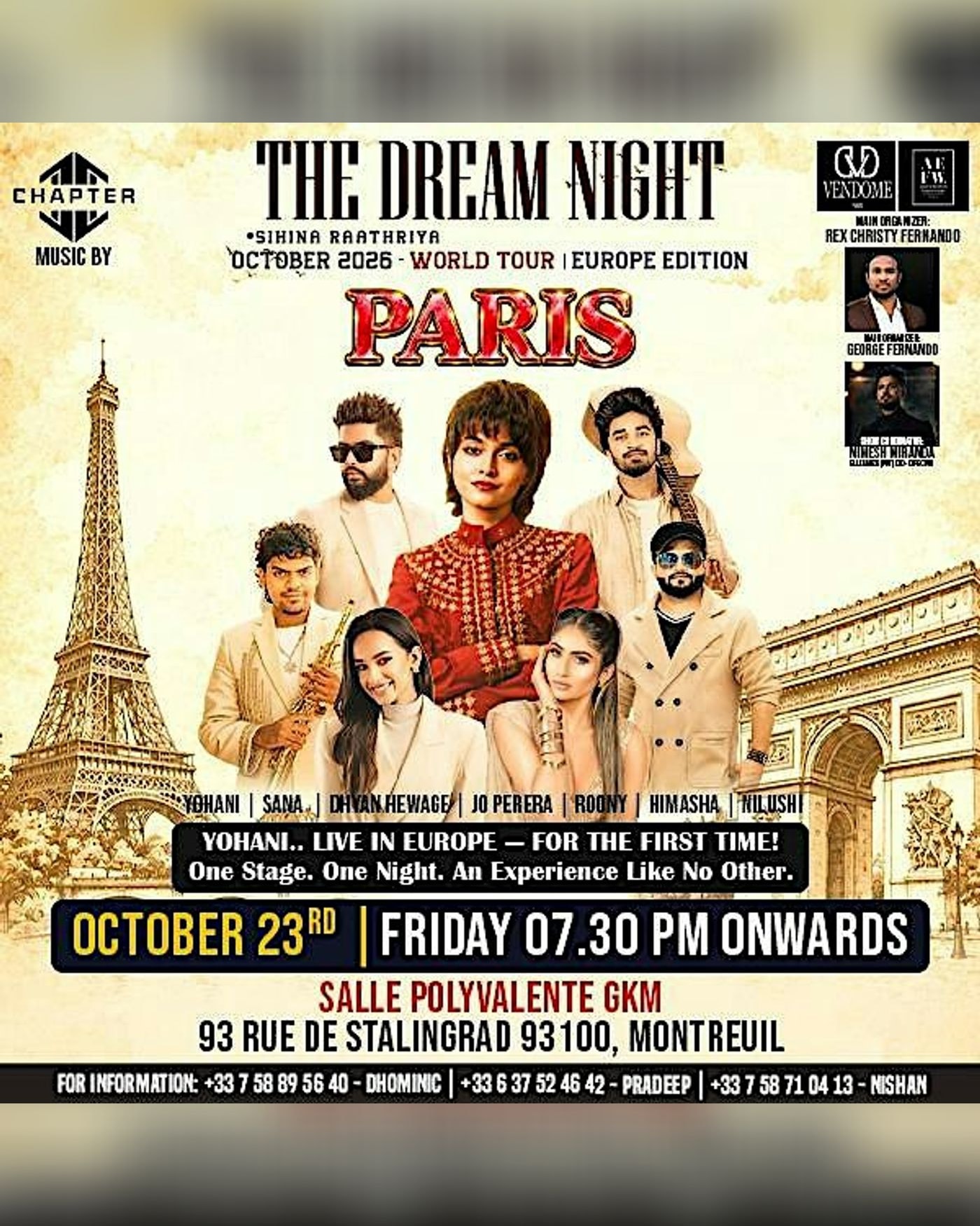 Cartel del concierto The Dream Night — Shihna Raathriya — Paris, Palais de l'Épi d'Or.