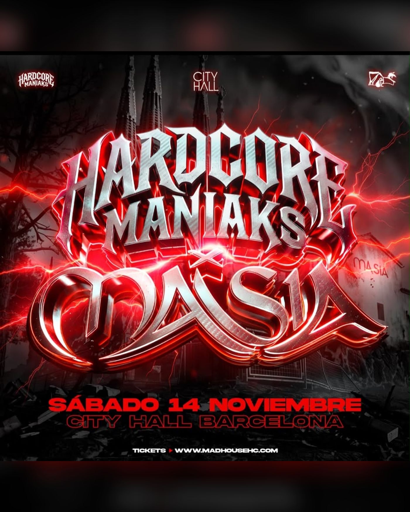 Cartel del concierto HARDCORE MANIAKS x MASIA, City Hall