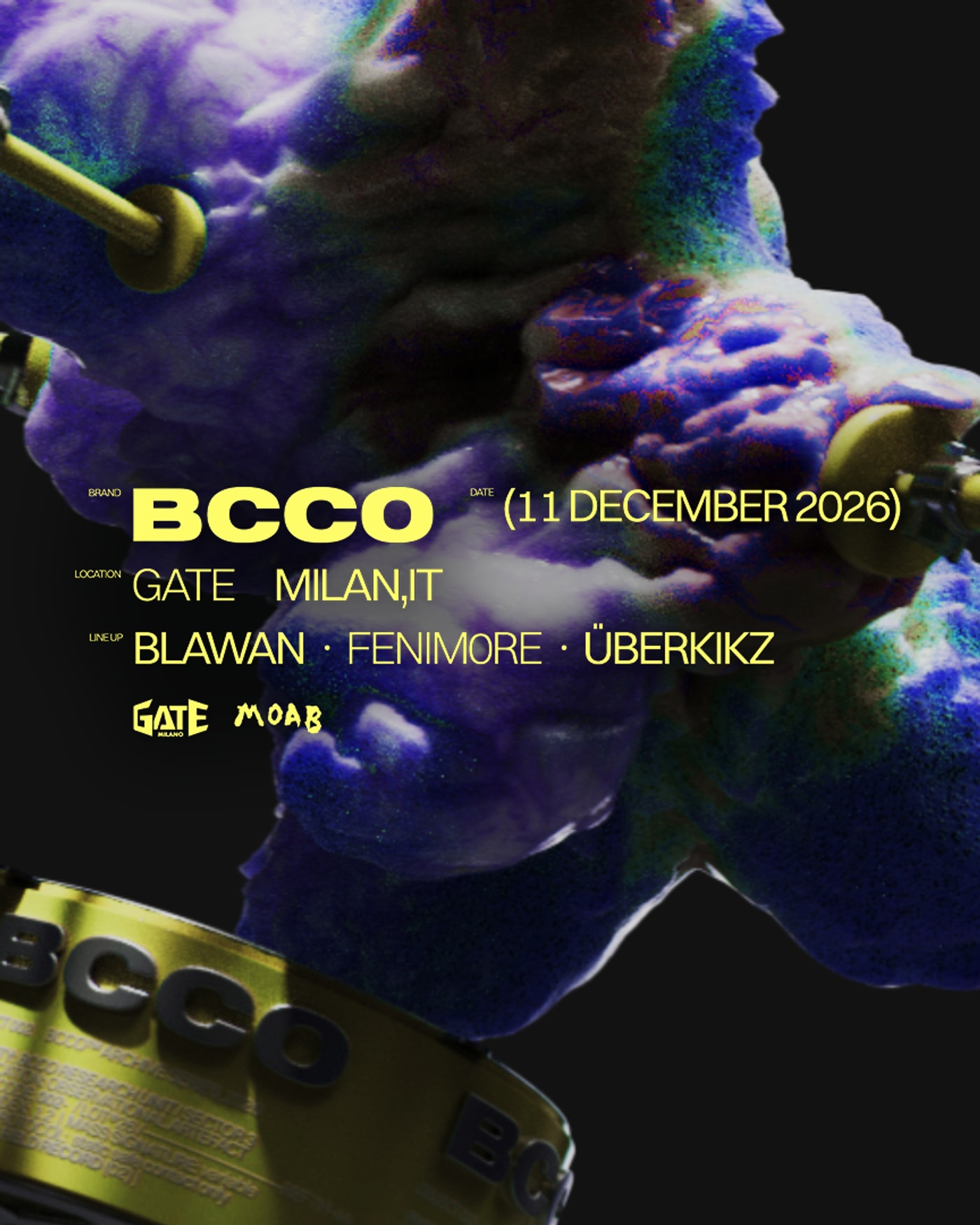Affiche du concert BCCO & MOAB with Blawan, Gate Milano