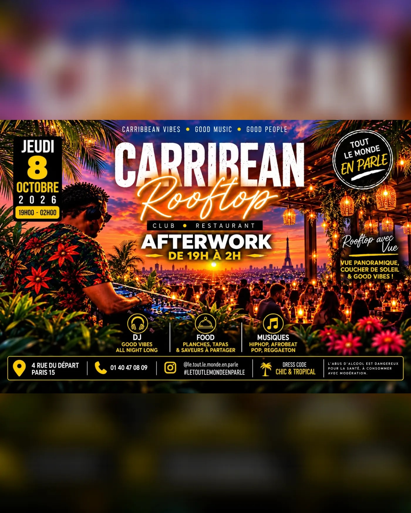 Affiche du Konzert Afterwork Caribbean & Old School club & Terrasse, Tout Le Monde En Parle - restaurant festif anniversaire paris 15 montparnasse club