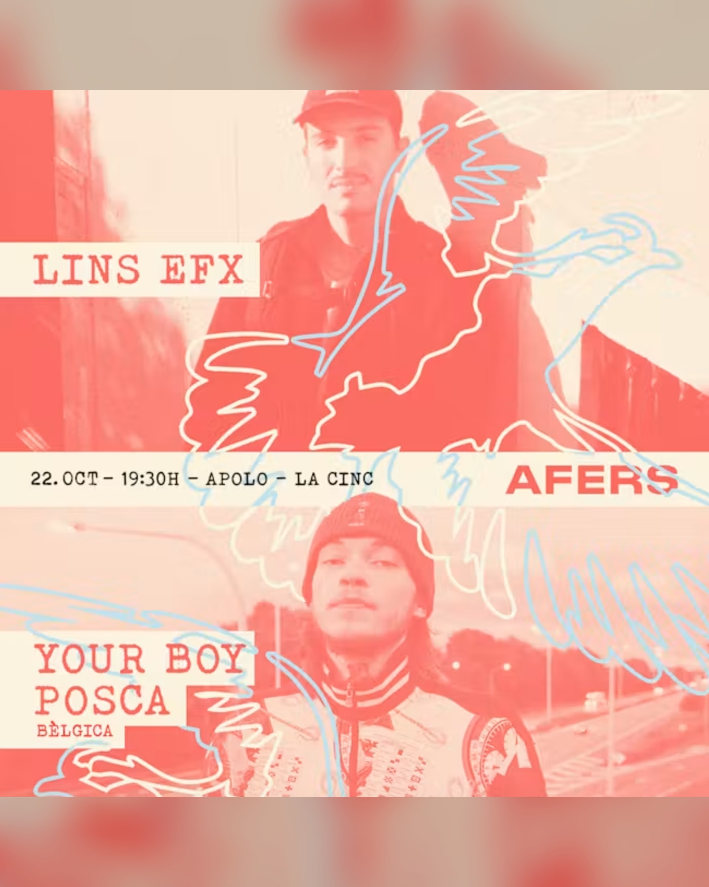 Poster for the concert AFERS: Lins EFX + Your Boy Posca, Sala Apolo