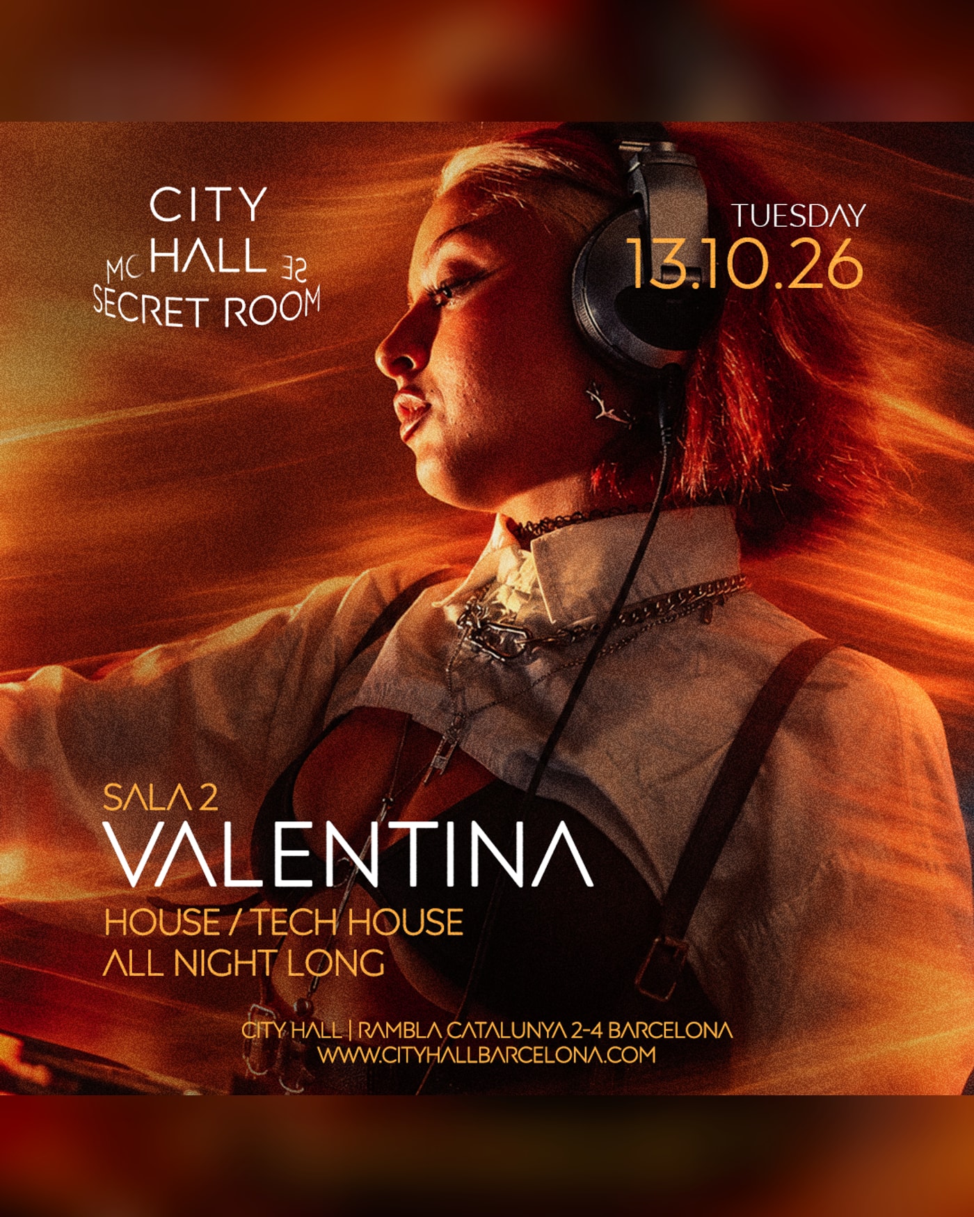 Cartel del concierto Martes/tuesday Valentina — Sala 2, City Hall