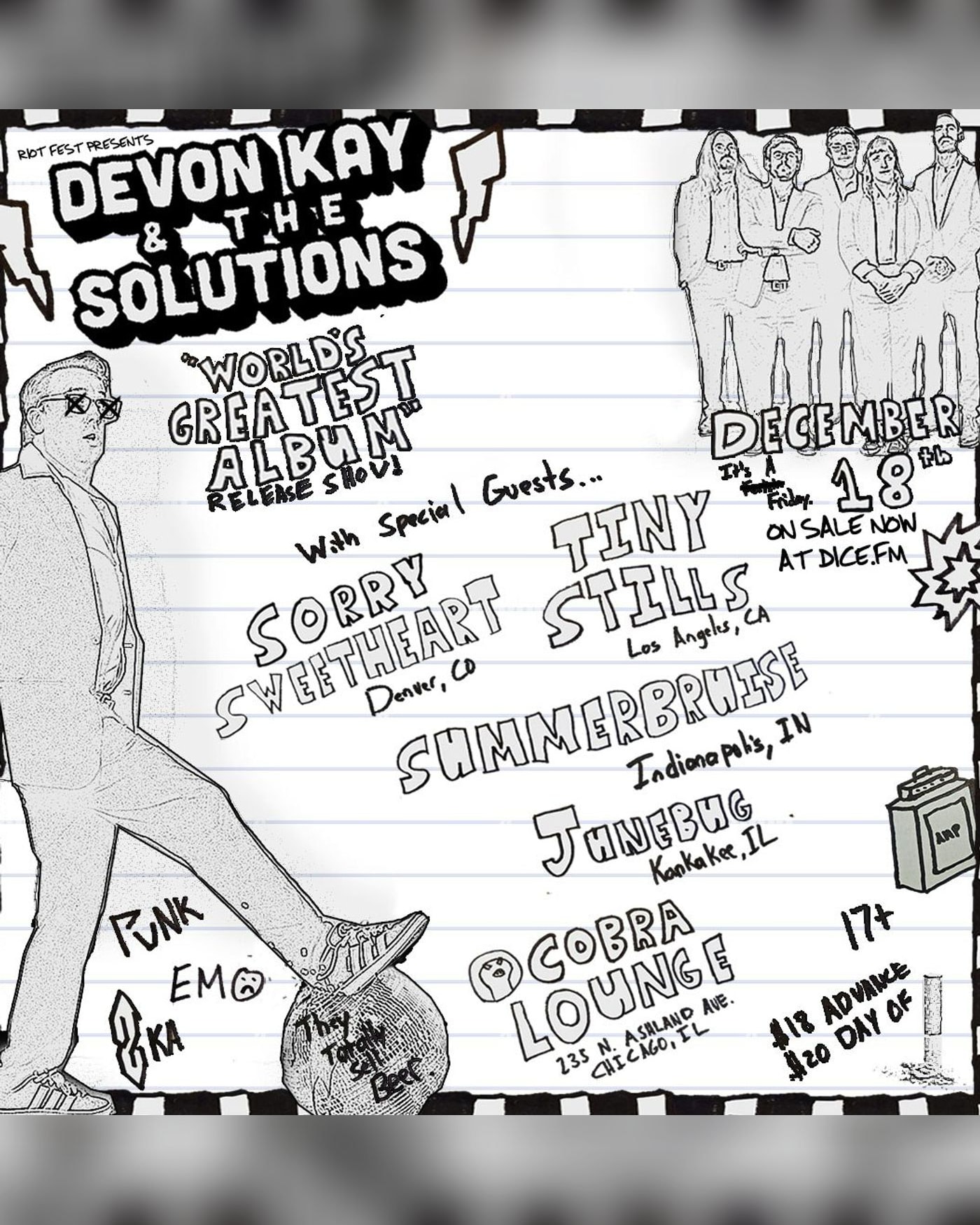 Poster for the concert Devon Kay & The Solutions "World's Greatest Album" Release Show w/ Sorry Sweetheart / Tiny Stills / Summerbruise / Junebug, Cobra Lounge