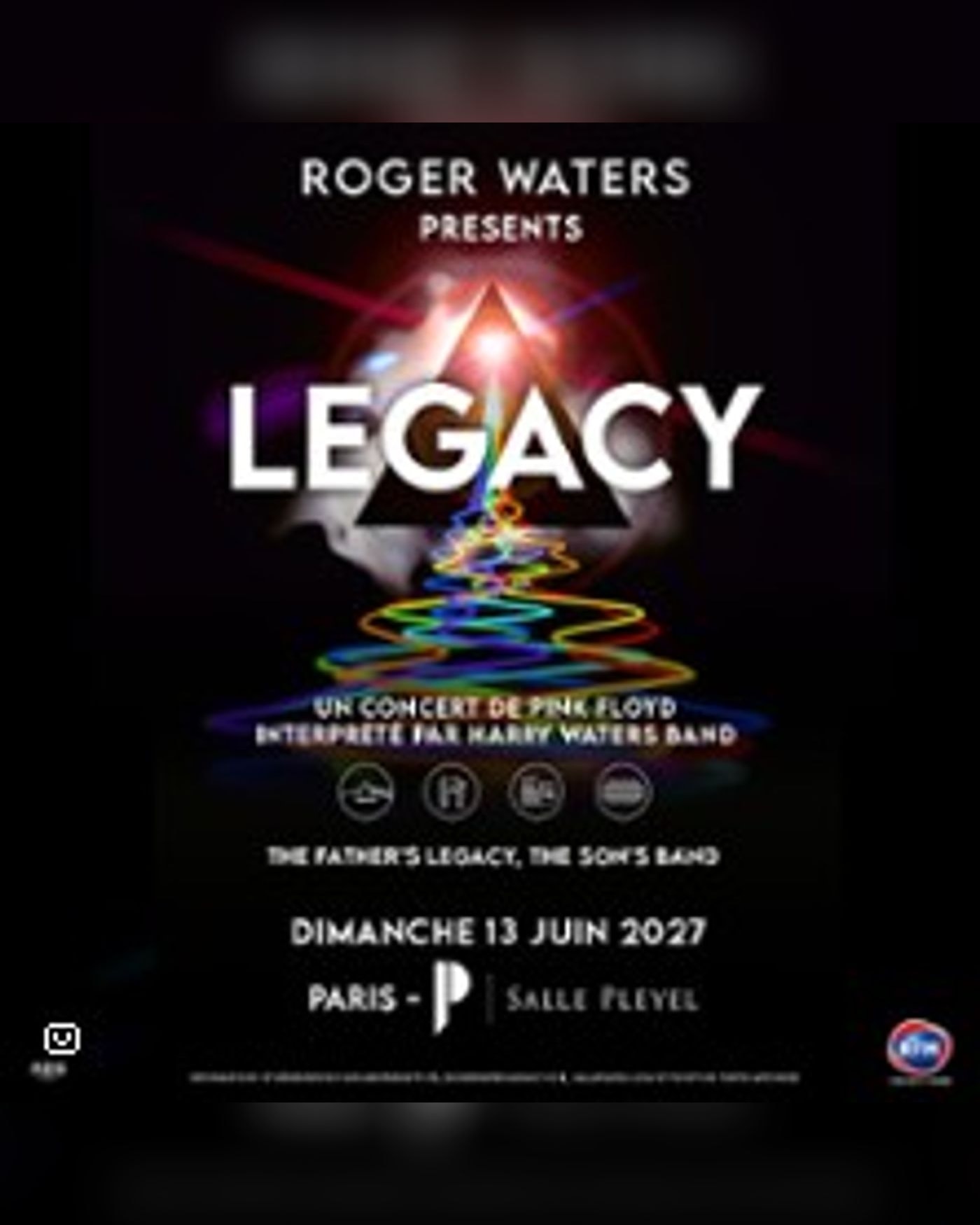 Affiche du concerto Roger Waters Presents Legacy, Salle Pleyel