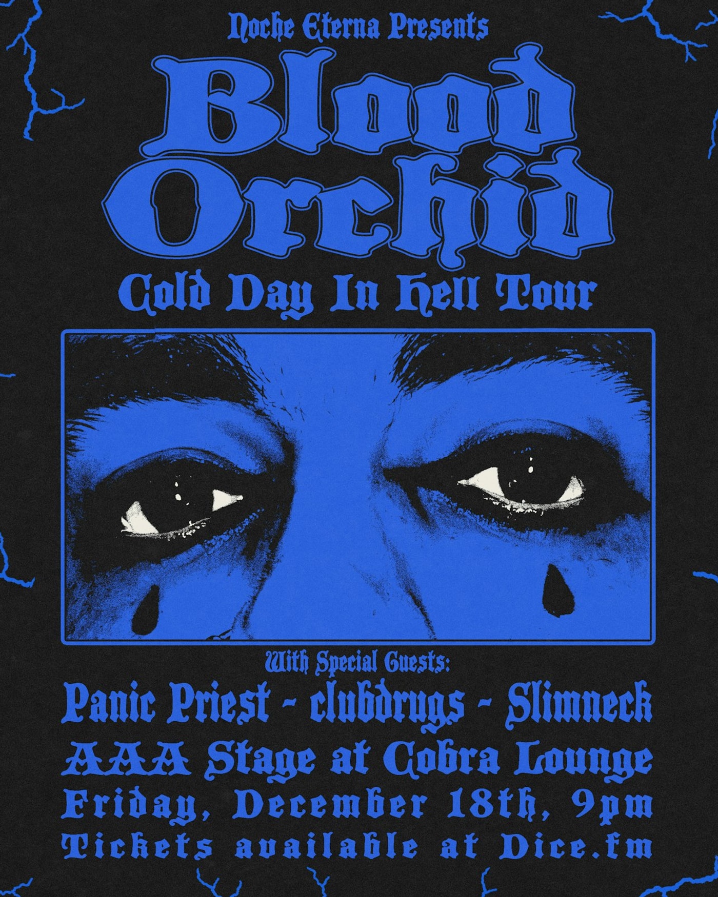 Poster for the concert Blood Orchid / Panic Priest / clubdrugs / Slim Neck, Cobra Lounge