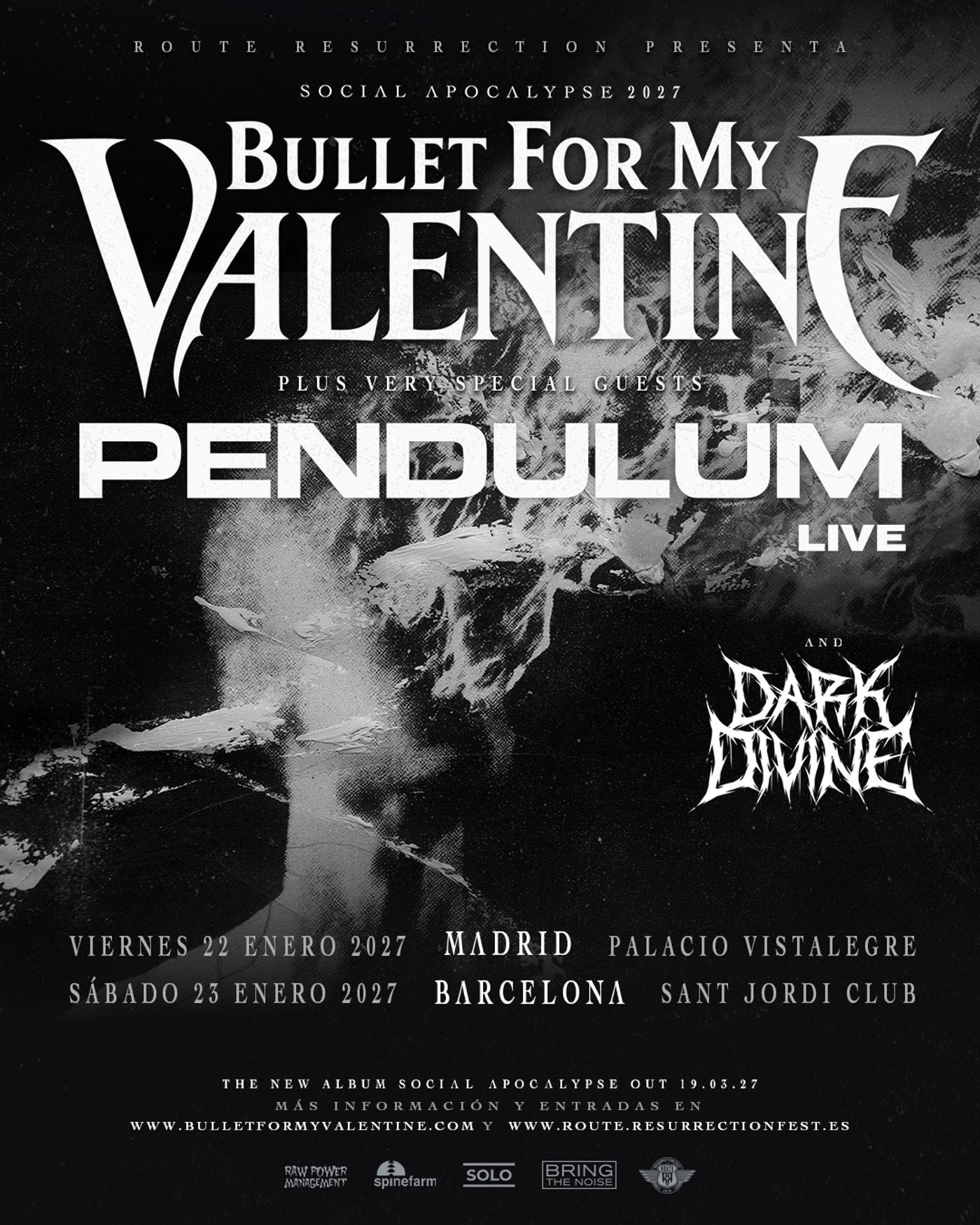 Cartel del concierto Bullet For My Valentine + Pendulum, Sala Sant Jordi Club