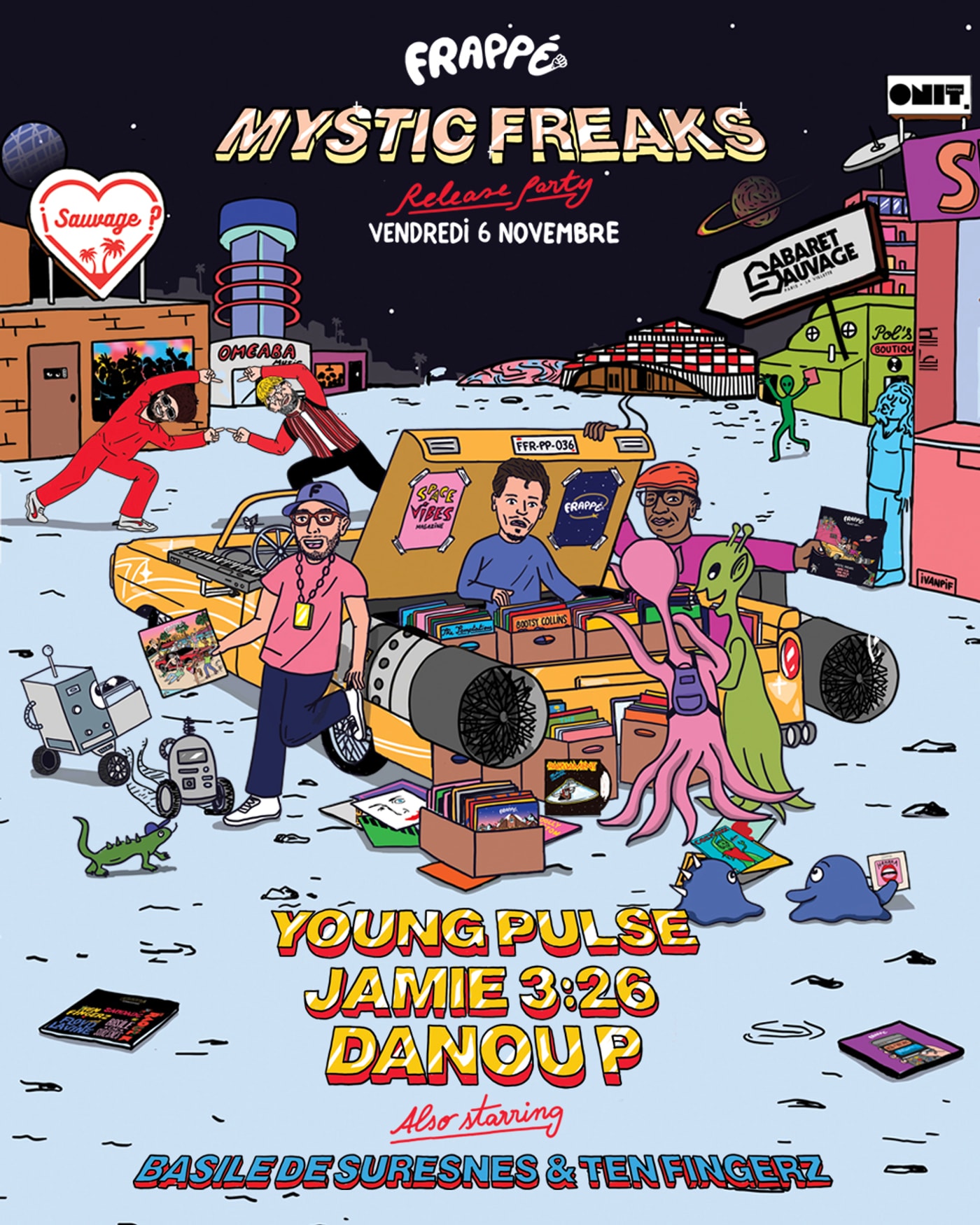 Affiche du Konzert ¡Frappé x Sauvage présentent Jamie 3:26, Young Pulse & Danou P aka Mystic Freaks, Cabaret Sauvage