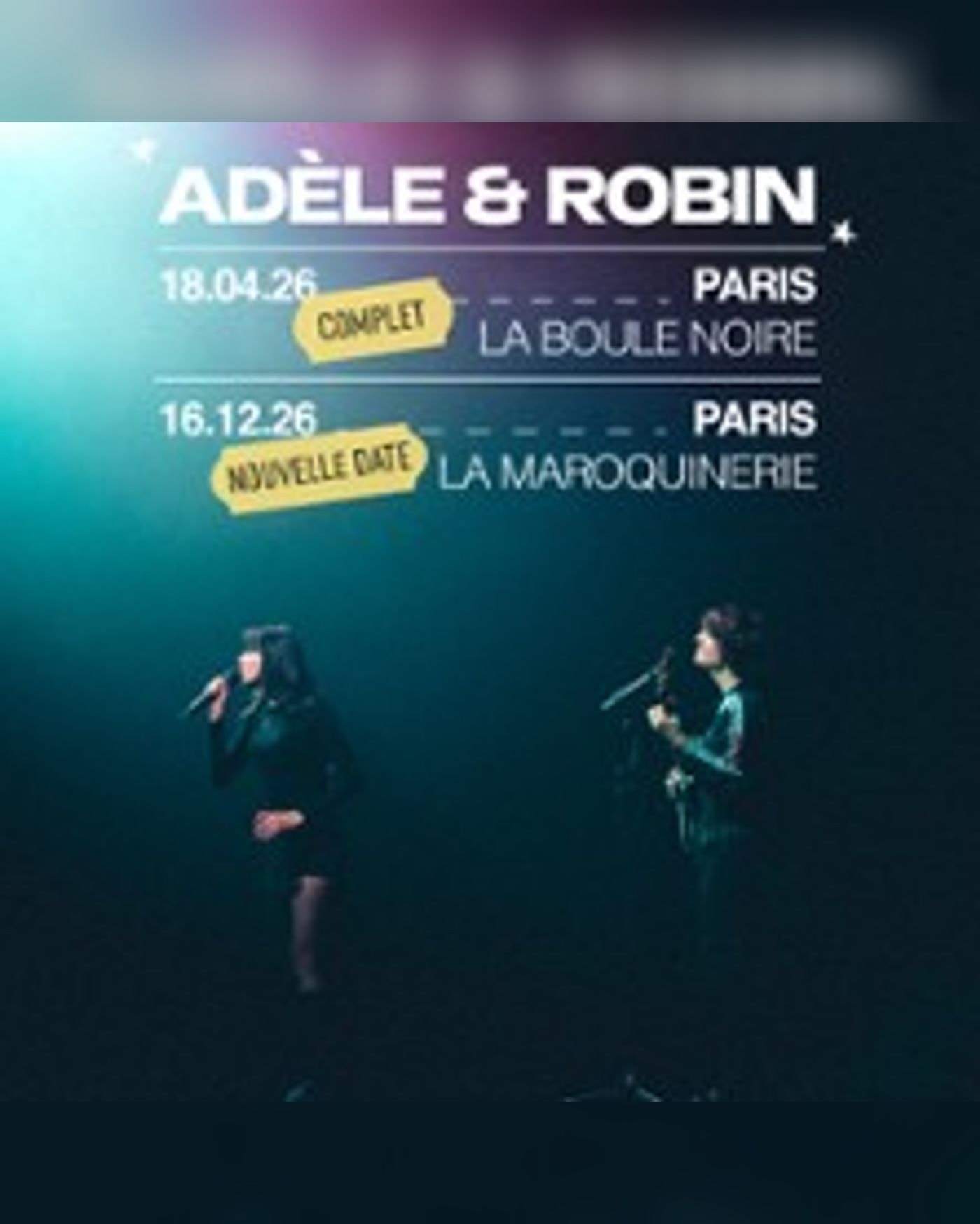 Affiche du concerto Adèle et Robin, La Maroquinerie
