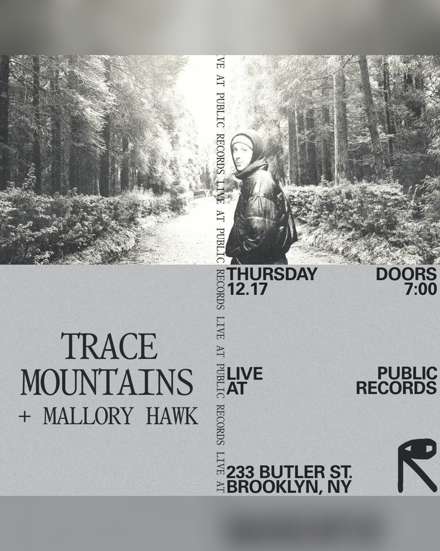 Poster for the concert Trace Mountains, Mallory Hawk, public records